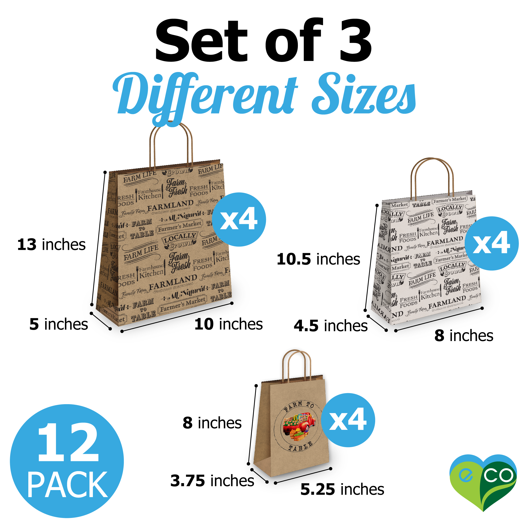 Farmer's Market Kraft Gift Bags Mixed Size Set