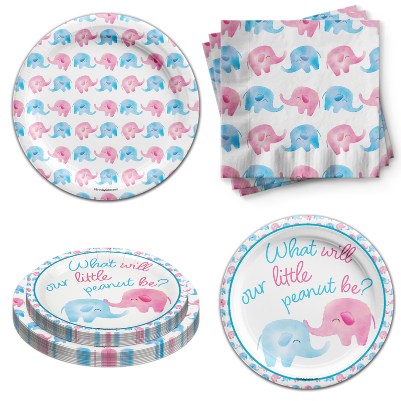 What Will the Little Peanut Be? Gender Reveal Tableware Kit For 24 Guests