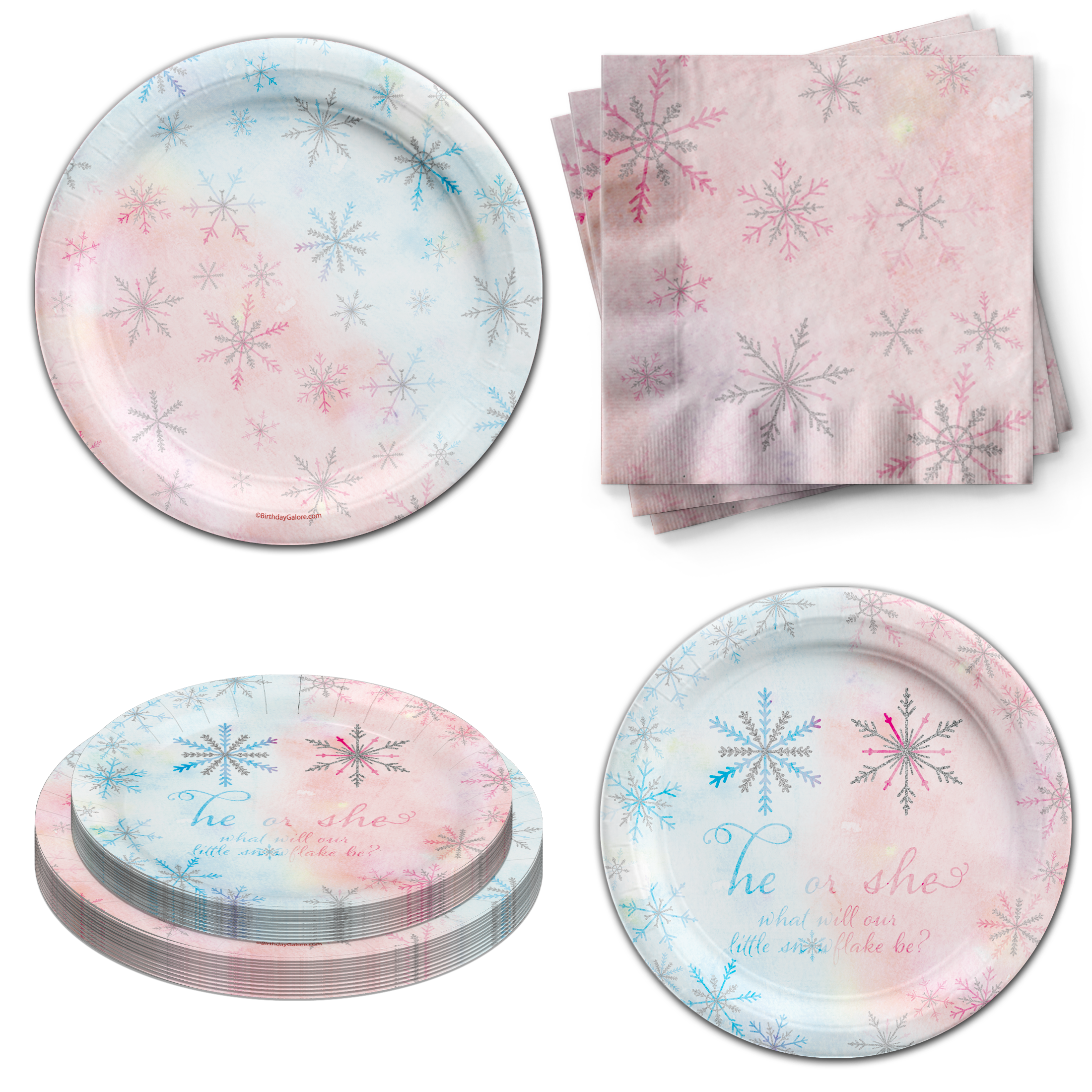 What Will the Little Snowflake Be? Gender Reveal Tableware Kit For 24 Guests