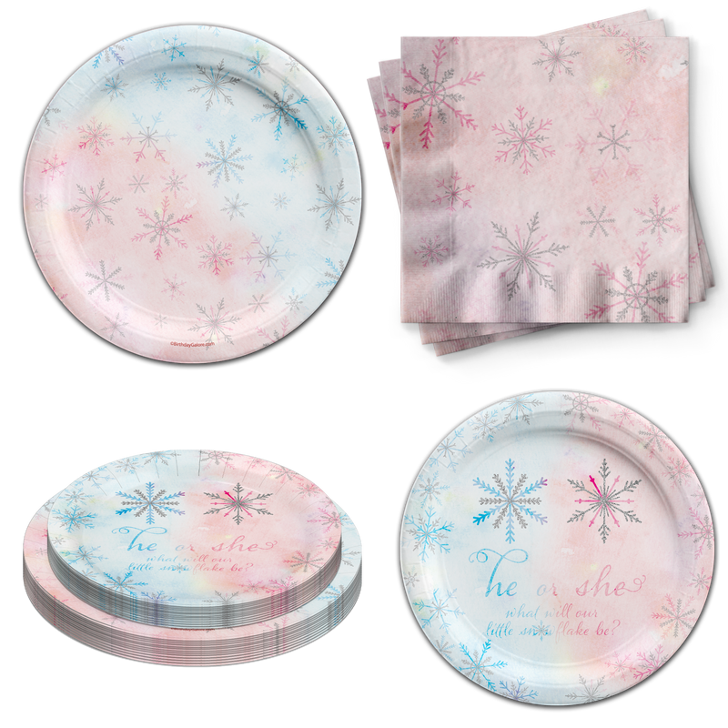 What Will the Little Snowflake Be? Gender Reveal Tableware Kit For 24 Guests