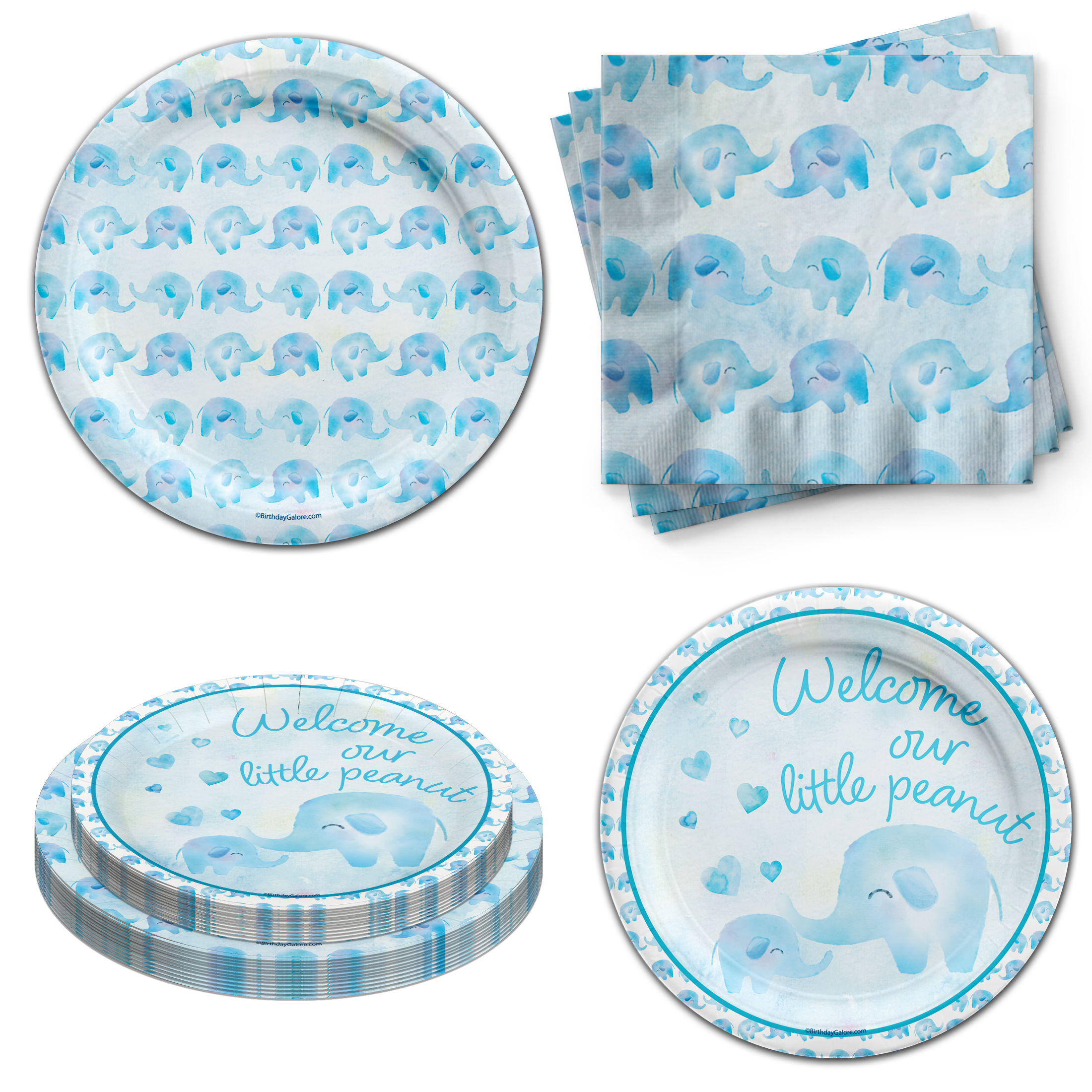 Our Little Peanut Boy Baby Shower Tableware Kit For 24 Guests