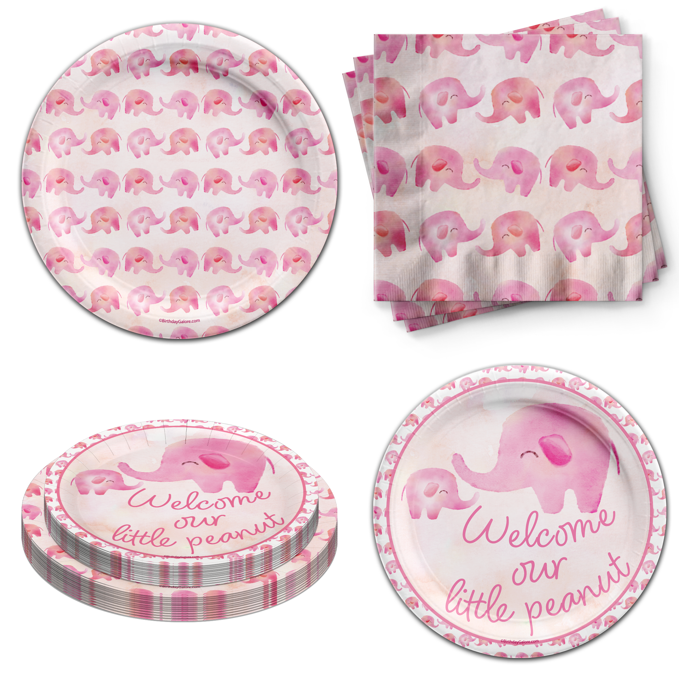 Our Little Peanut Girl Baby Shower Tableware Kit For 24 Guests