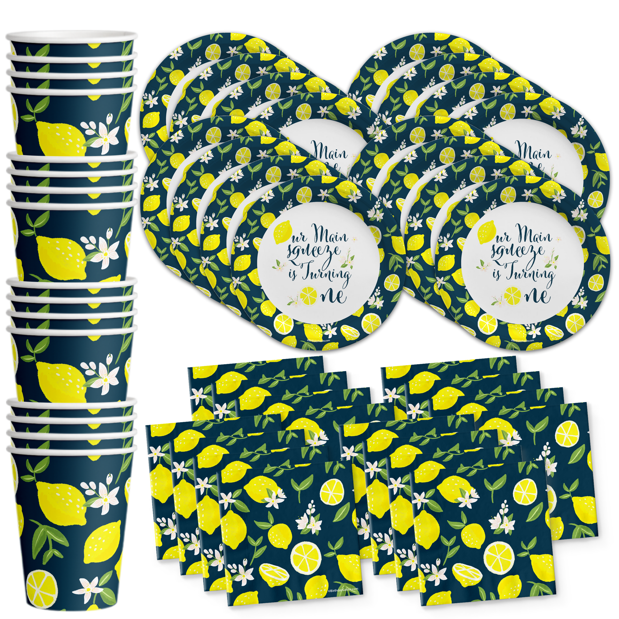 Our Main Squeeze is Turning One Lemon 1st Birthday Party Tableware Kit For 16 Guests