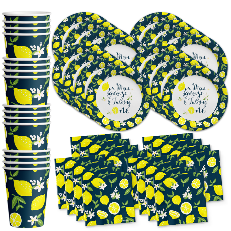 Our Main Squeeze is Turning One Lemon 1st Birthday Party Tableware Kit For 16 Guests