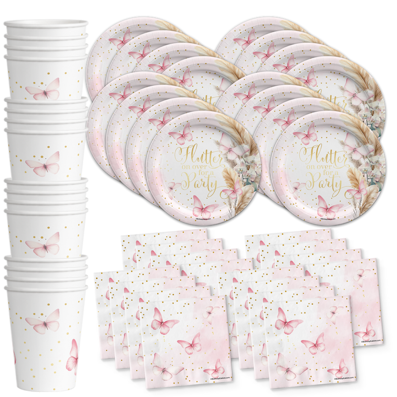 Butterfly Birthday Party Tableware Kit For 16 Guests