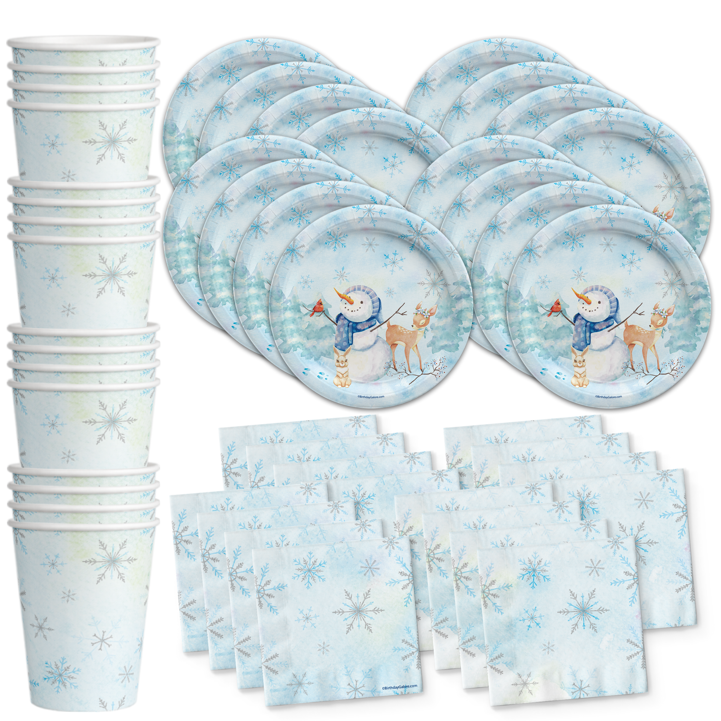 Snowman Birthday Party Tableware Kit For 16 Guests