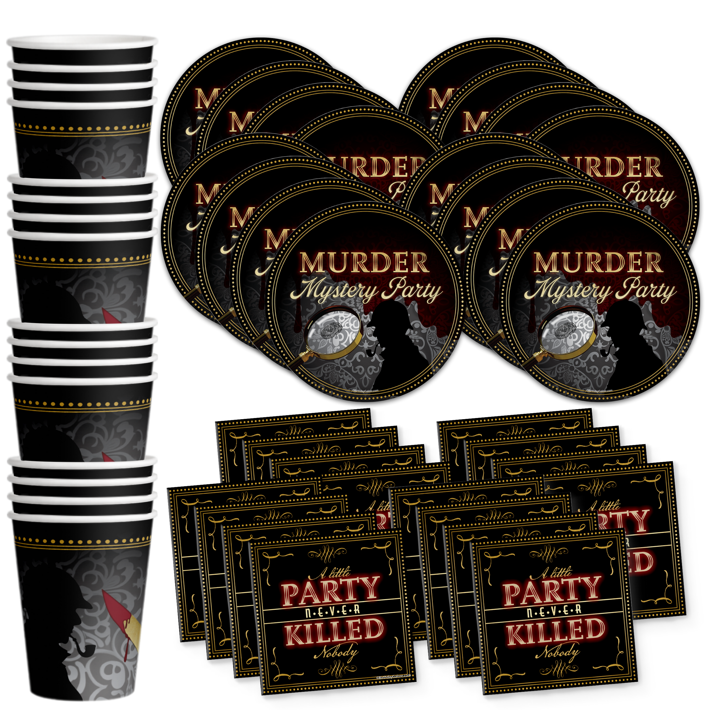 Murder Mystery Birthday Party Tableware Kit For 16 Guests