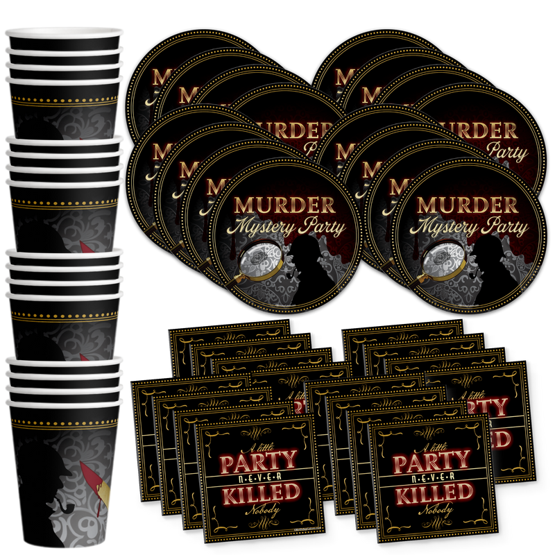 Murder Mystery Birthday Party Tableware Kit For 16 Guests