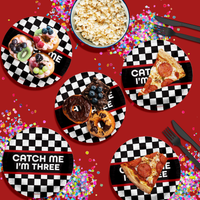 Catch Me I'm Three Racing 3rd Birthday Party Supplies Large 9" Paper Plates in Bulk 32 Piece