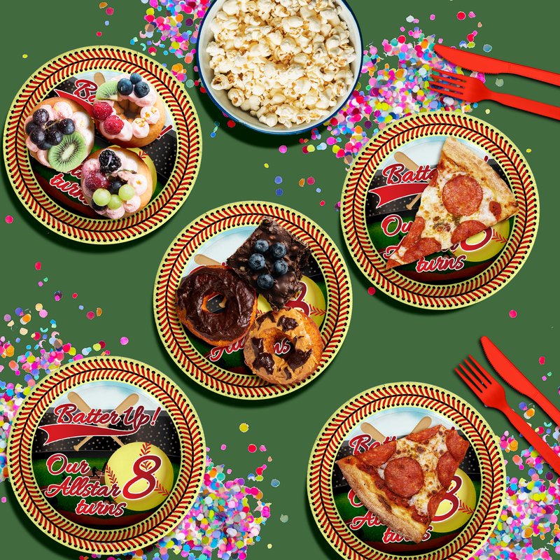 Softball 8th Birthday Party Supplies Large 9" Paper Plates in Bulk 32 Piece