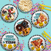 Vibin Thrivin' and Three Smiley Face 3rd Birthday Party Supplies Large 9" Paper Plates in Bulk 32 Piece