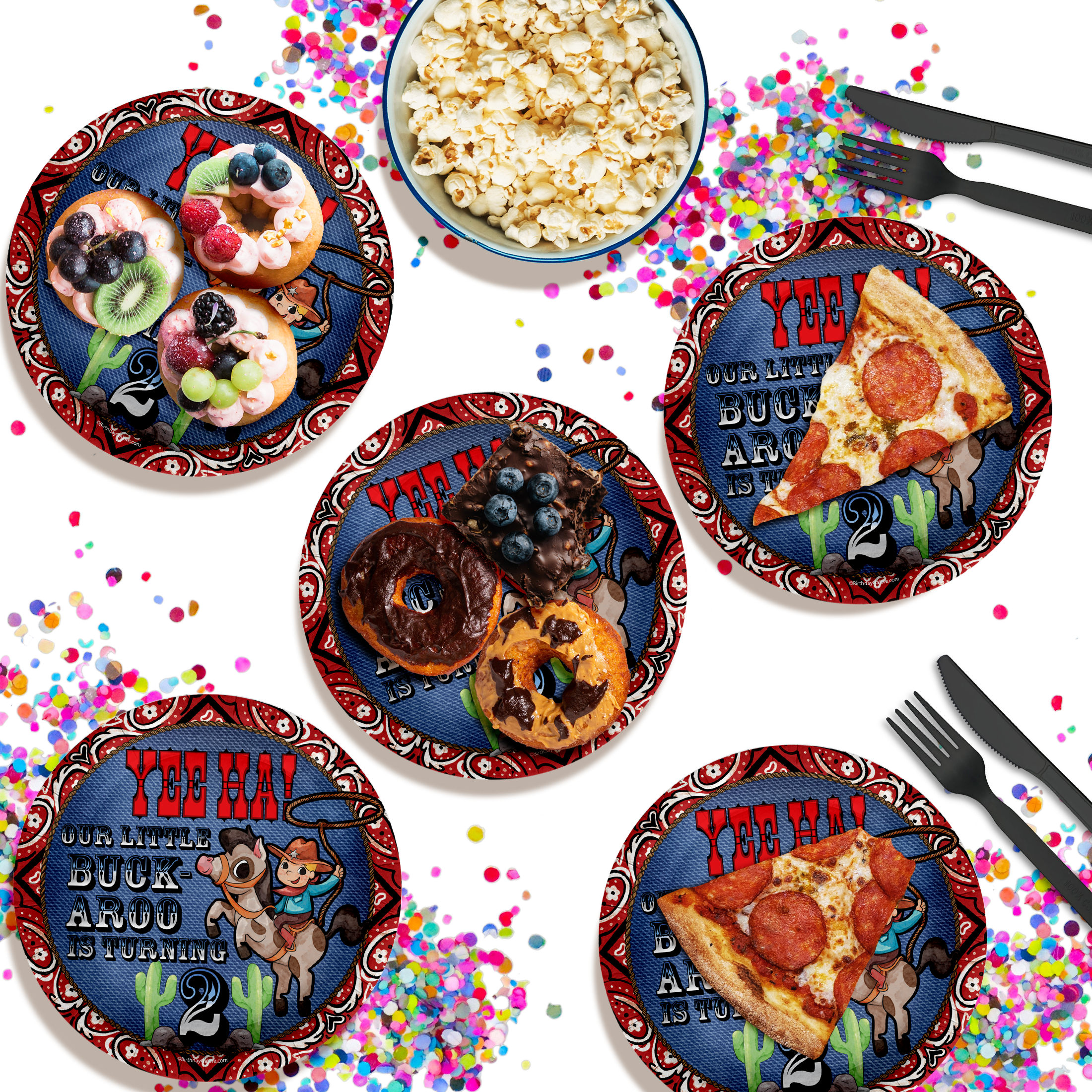 Our Little Buckaroo is Turning Two Cowboy 2nd Birthday Party Supplies Large 9" Paper Plates in Bulk 32 Piece