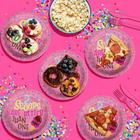 Girls 2nd Birthday Party Supplies - 2 Scoops Ice Cream Birthday Paper Plates - Large 9" Paper Plates in Bulk 32 Piece