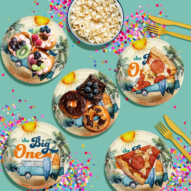 The Big One Surfer 1st Birthday Party Supplies Large 9" Paper Plates in Bulk 32 Piece