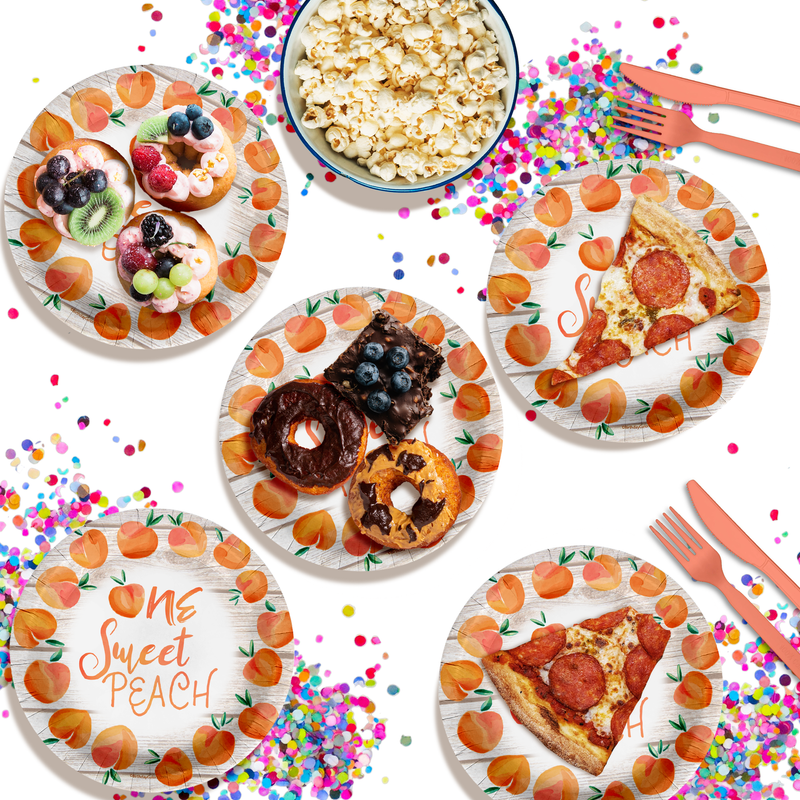 One Sweet Peach 1st Birthday Party Supplies Large 9" Paper Plates in Bulk 32 Piece