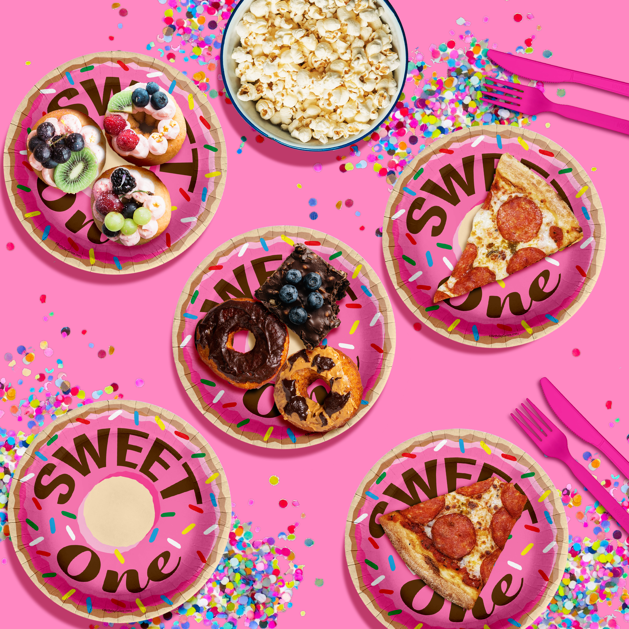 Girls 1st Birthday Party Supplies - Sweet One Donut Birthday Paper Plates - Large 9" Paper Plates in Bulk 32 Piece
