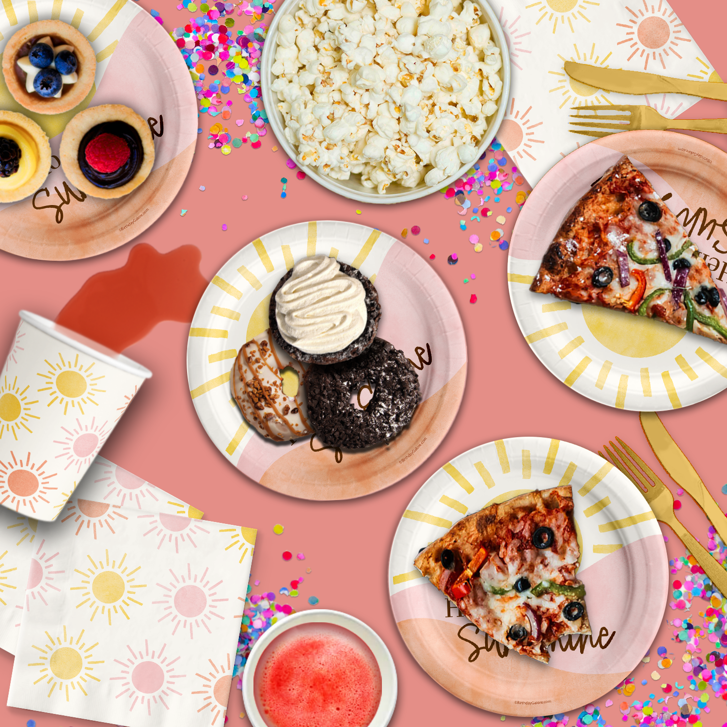 Hello Sunshine Pink Birthday Party Tableware Kit For 16 Guests