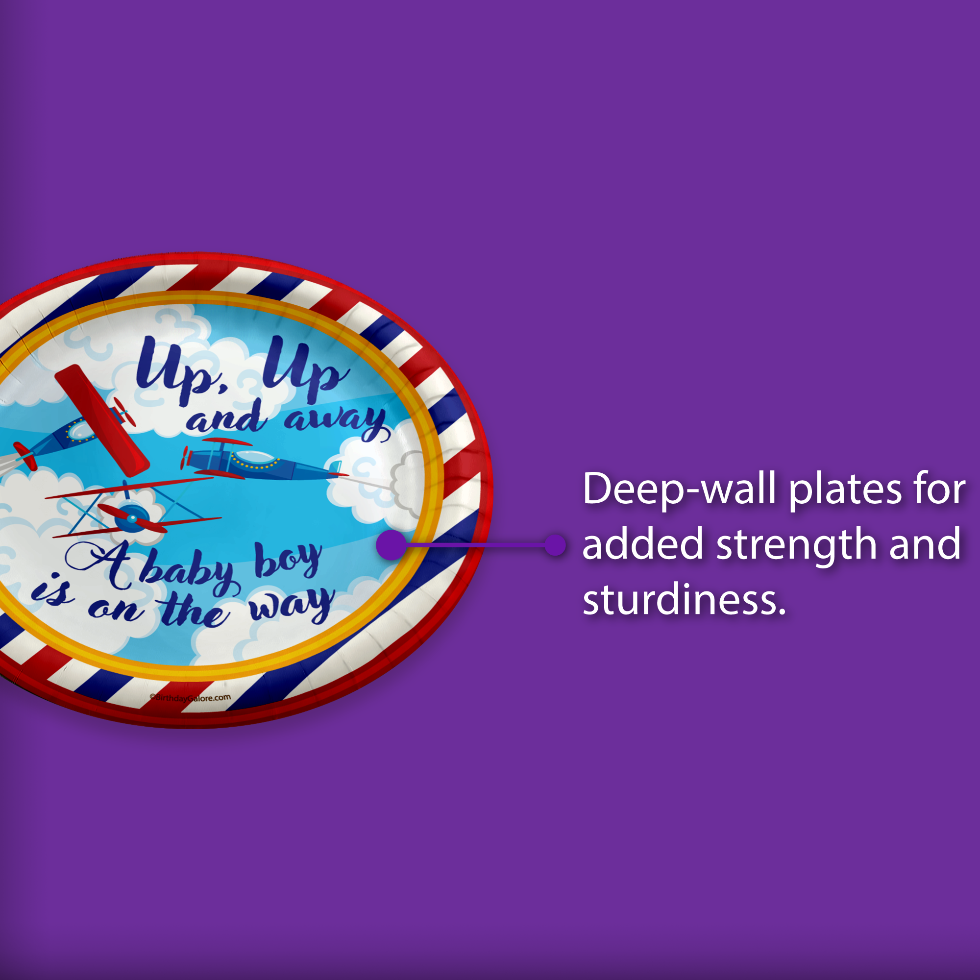 Up Up and Away Airplane Baby Shower Party Supplies Large 9" Paper Plates in Bulk 32 Piece