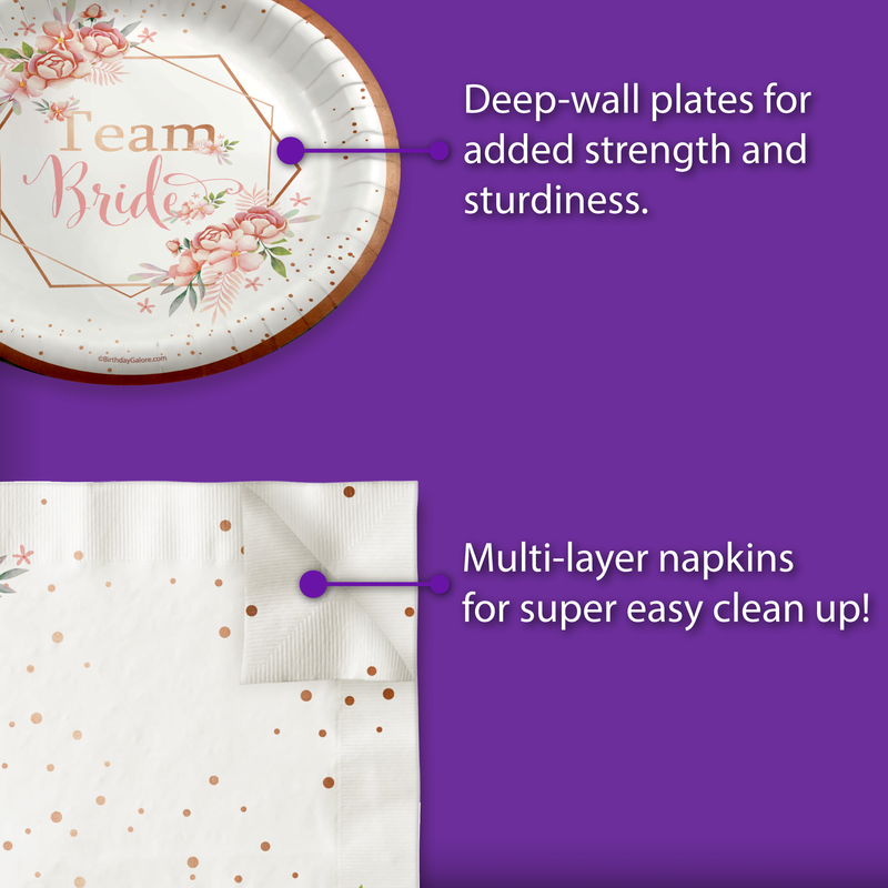Team Bride Floral Bridal Shower Tableware Kit For 24 Guests