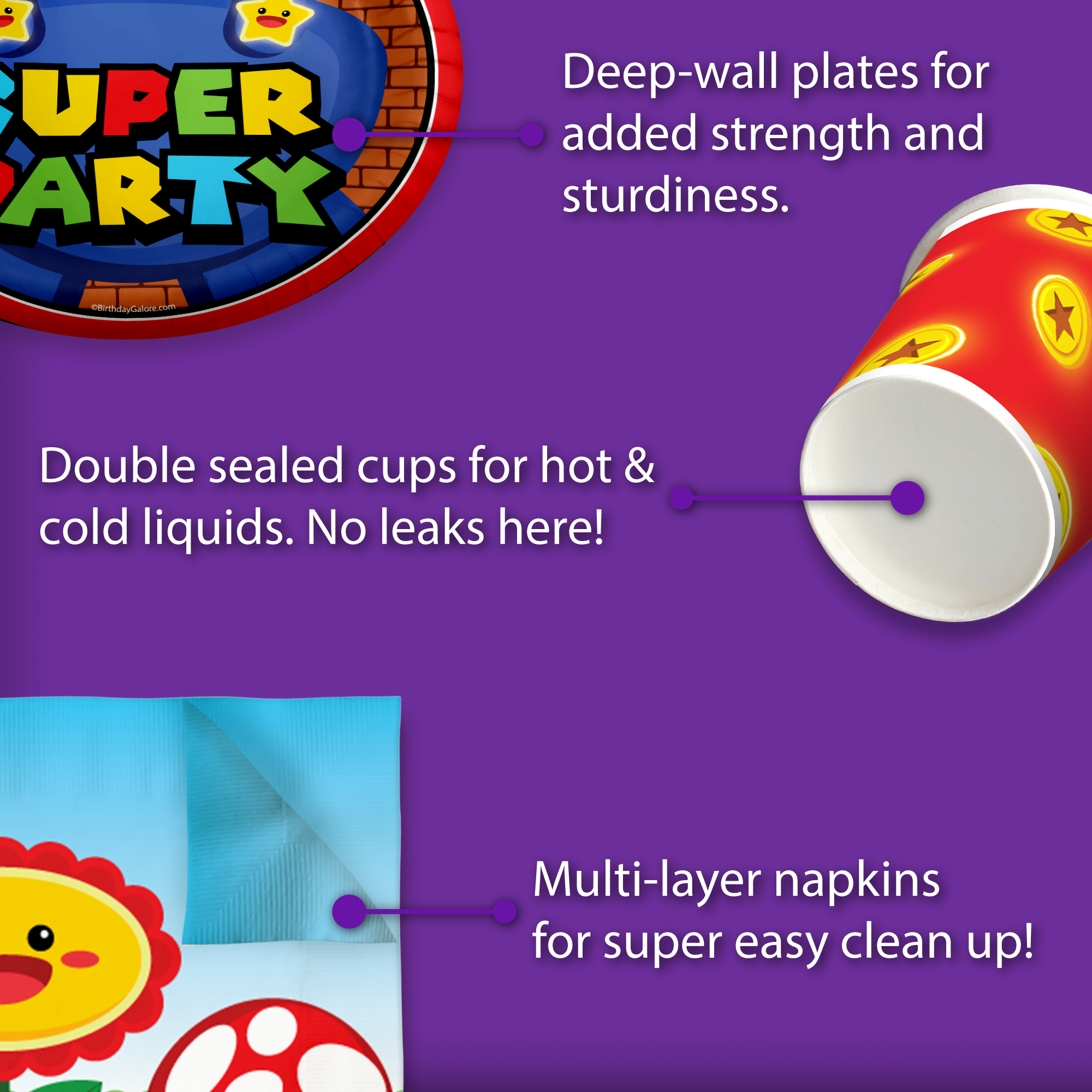 Super Party with Mario Birthday Party Tableware Kit For 16 Guests