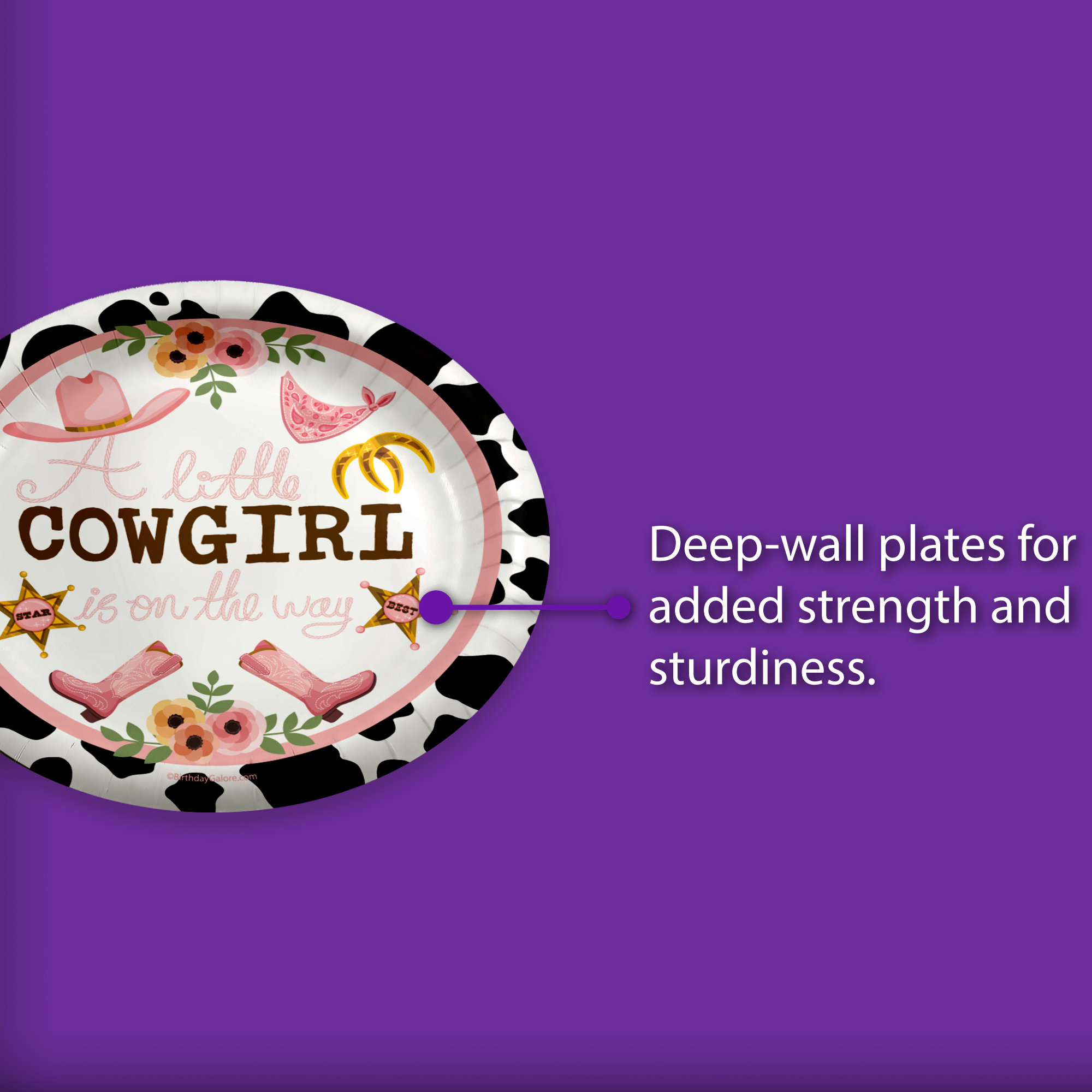 Little Cowgirl is on the Way Baby Shower Cow Print Rodeo Birthday Party Supplies 9" Large Dinner Plates 32 Piece