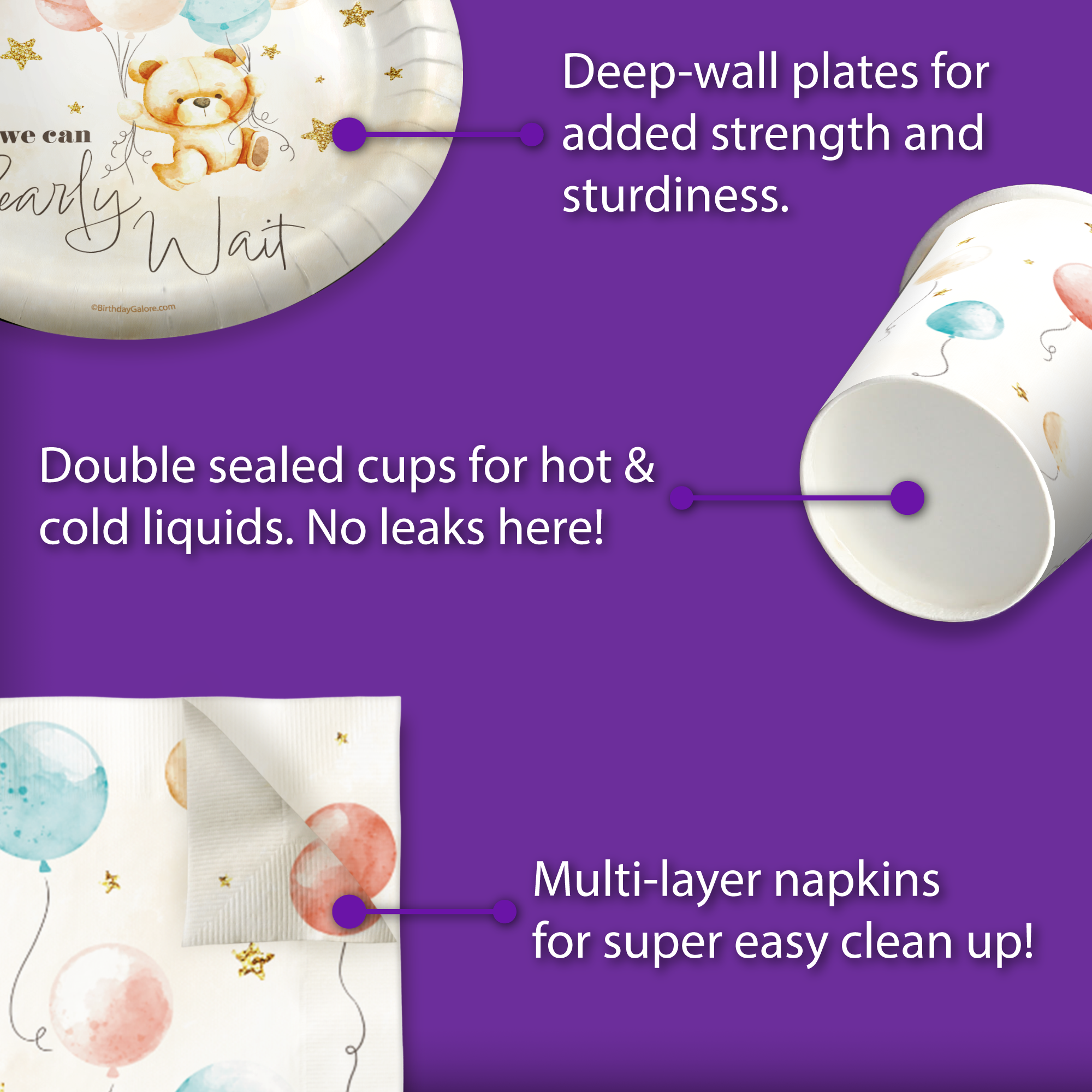 Teddy Bear Birthday Party Tableware Kit For 16 Guests
