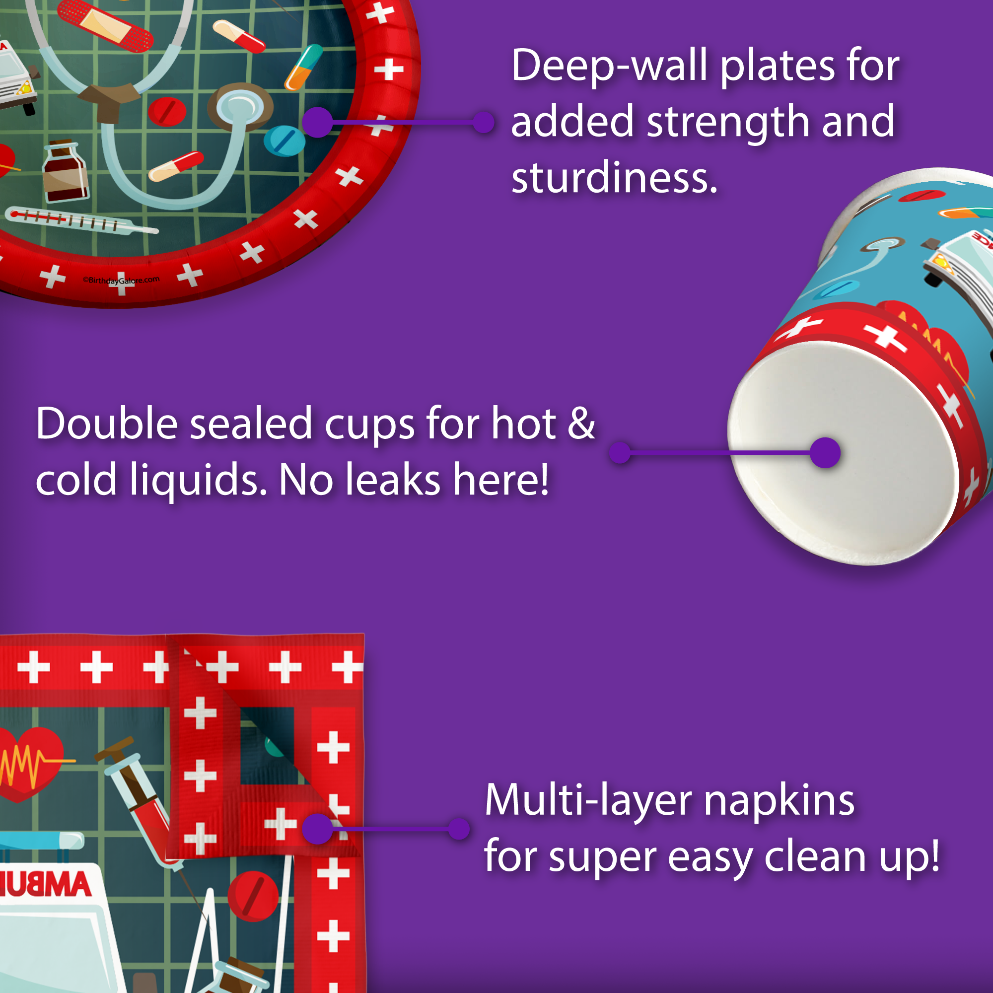 Medical Doctor/Nurse Birthday Party Tableware Kit For 16 Guests - BirthdayGalore.com