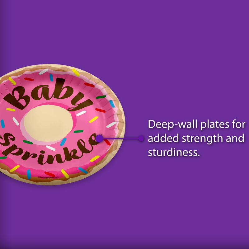 Baby Sprinkle Donut Baby Shower Party Supplies Large 9" Paper Plates in Bulk 32 Piece