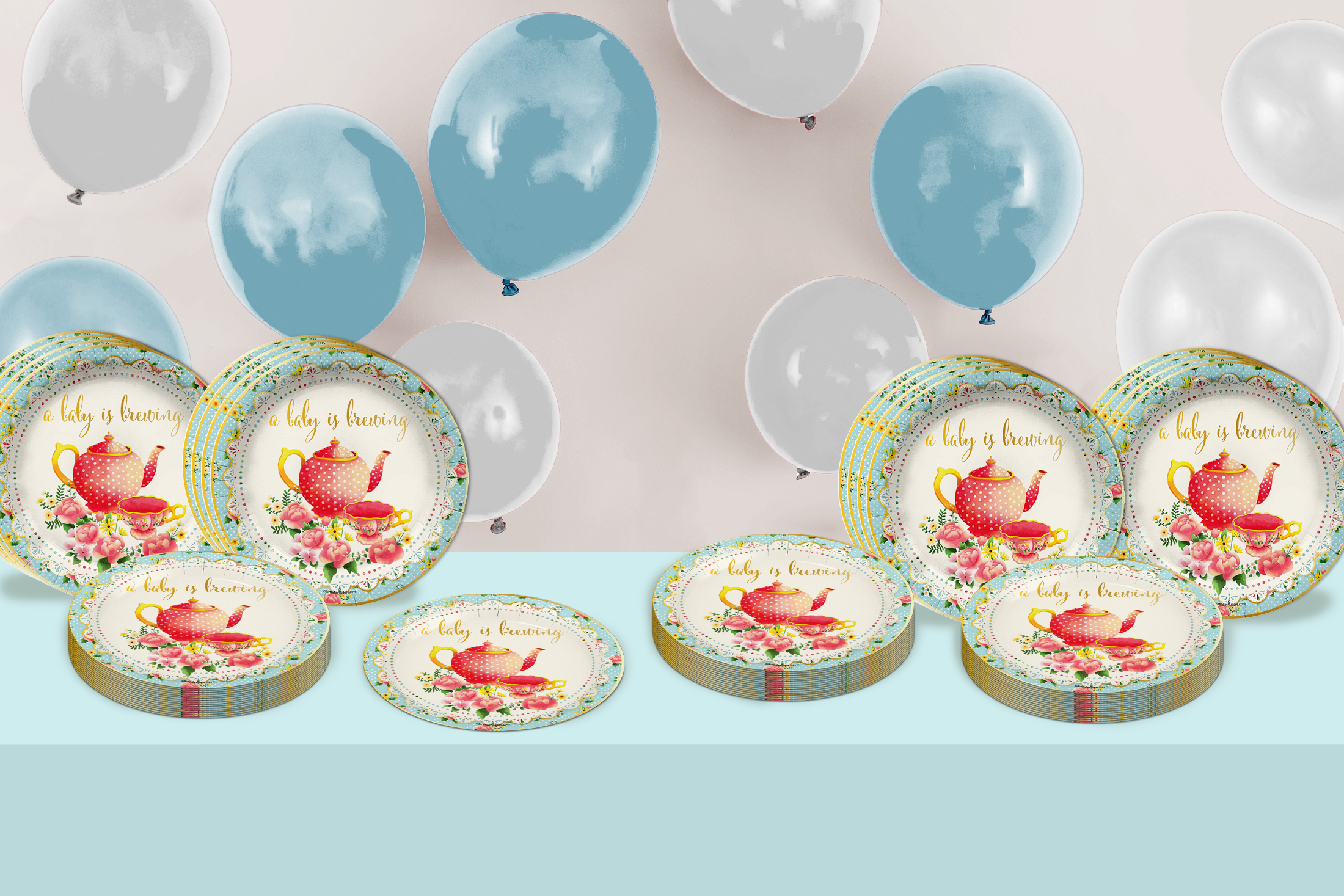 A Baby is Brewing Tea Baby Shower Party Supplies Large 9" Paper Plates in Bulk 32 Piece