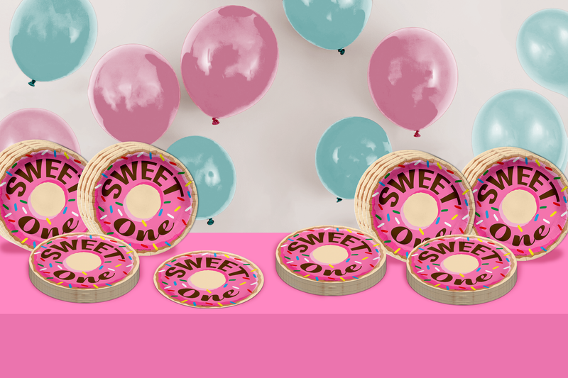 Girls 1st Birthday Party Supplies - Sweet One Donut Birthday Paper Plates - Large 9" Paper Plates in Bulk 32 Piece