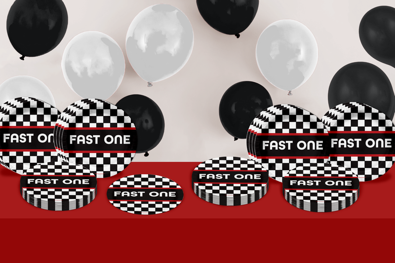 Fast One Racing First Birthday  Party Supplies Large 9" Paper Plates in Bulk 32 Piece