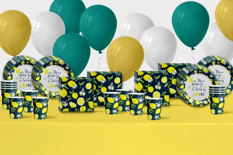 Our Main Squeeze is Turning One Lemon 1st Birthday Party Tableware Kit For 16 Guests
