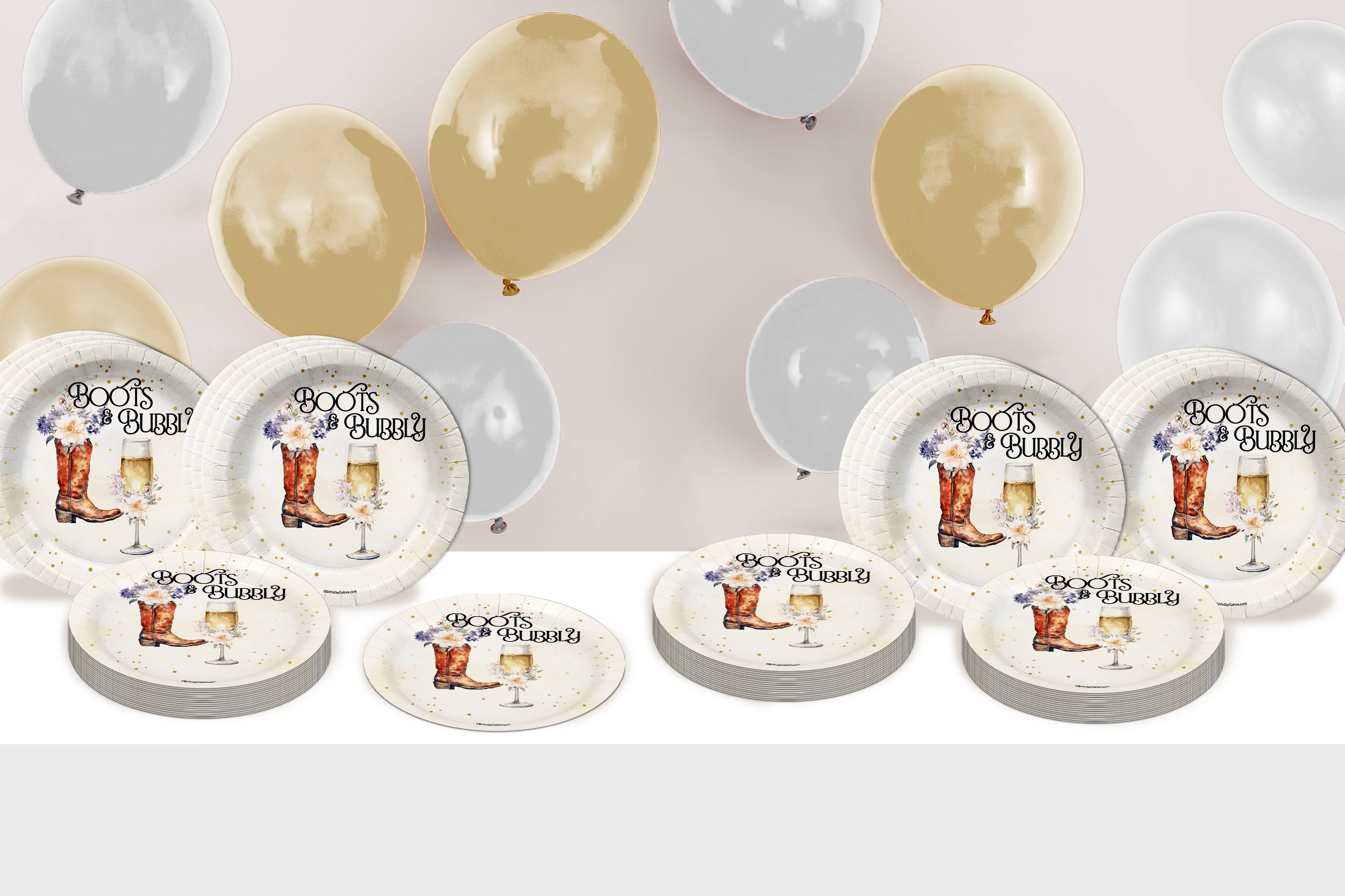 Boots and Bubbly Bridal Shower Party Supplies Large 9" Paper Plates in Bulk 32 Piece