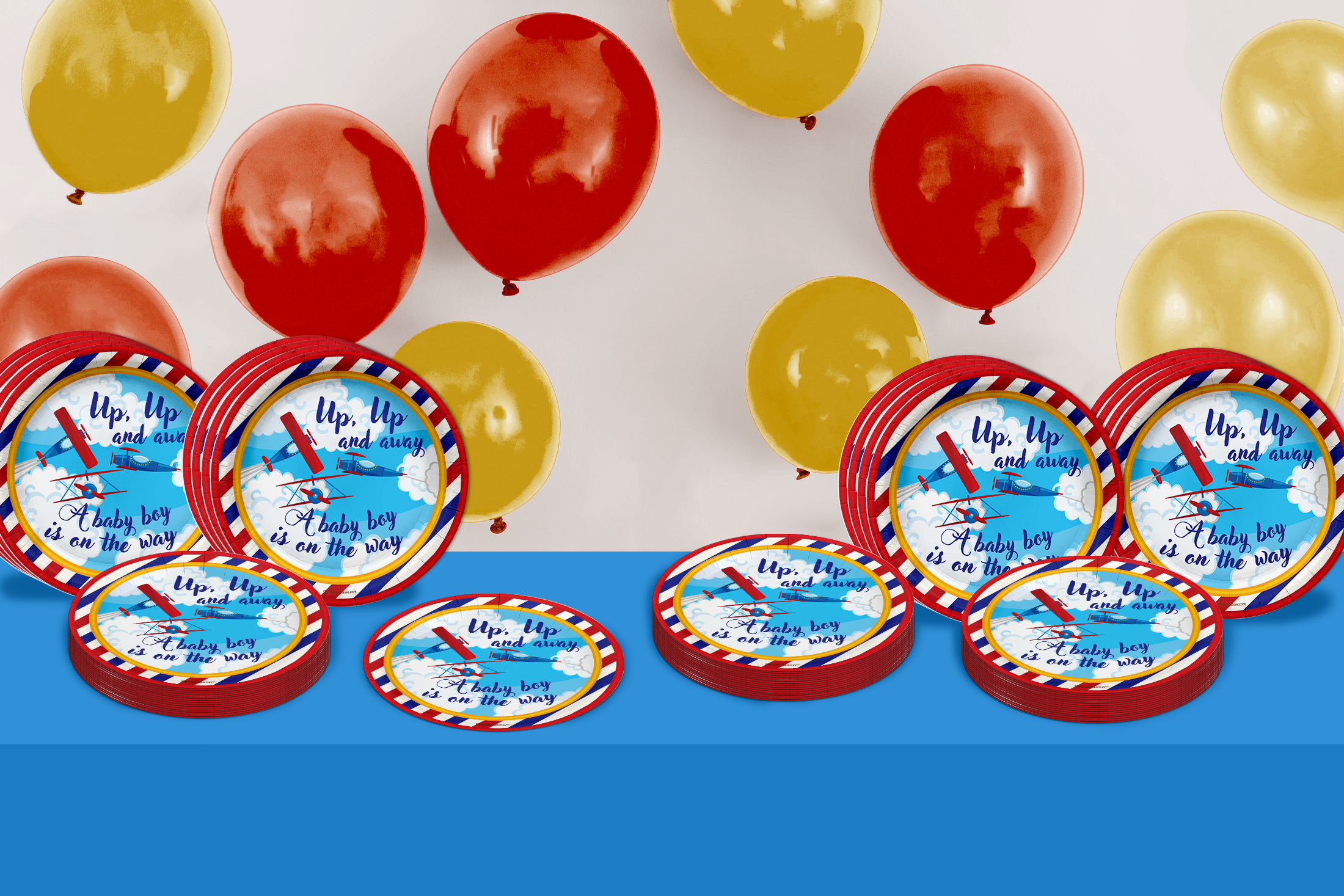 Up Up and Away Airplane Baby Shower Party Supplies Large 9" Paper Plates in Bulk 32 Piece
