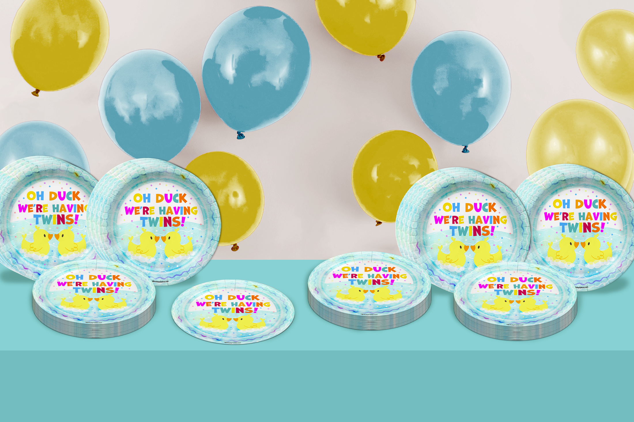 Oh Duck! We're Having Twins Baby Shower Party Supplies Large 9" Paper Plates in Bulk 32 Piece