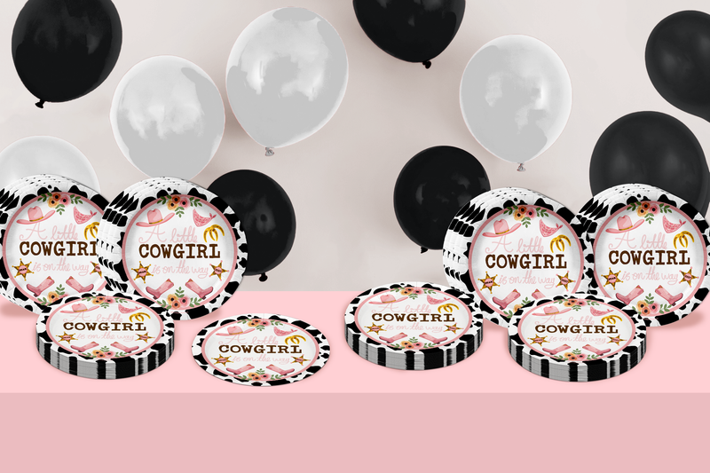 Little Cowgirl is on the Way Baby Shower Cow Print Rodeo Birthday Party Supplies 9" Large Dinner Plates 32 Piece