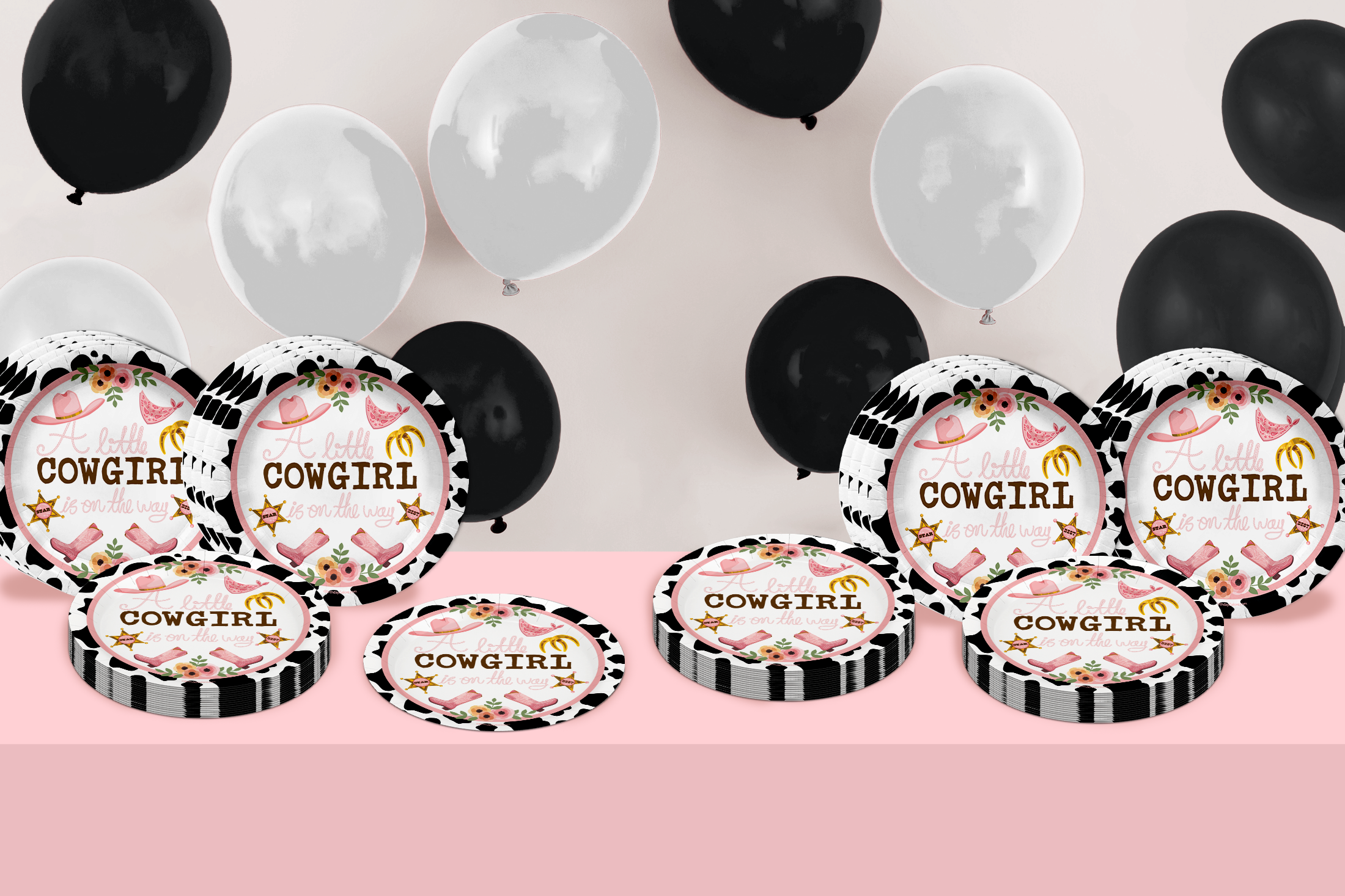 Little Cowgirl is on the Way Baby Shower Cow Print Rodeo Birthday Party Supplies 9" Large Dinner Plates 32 Piece