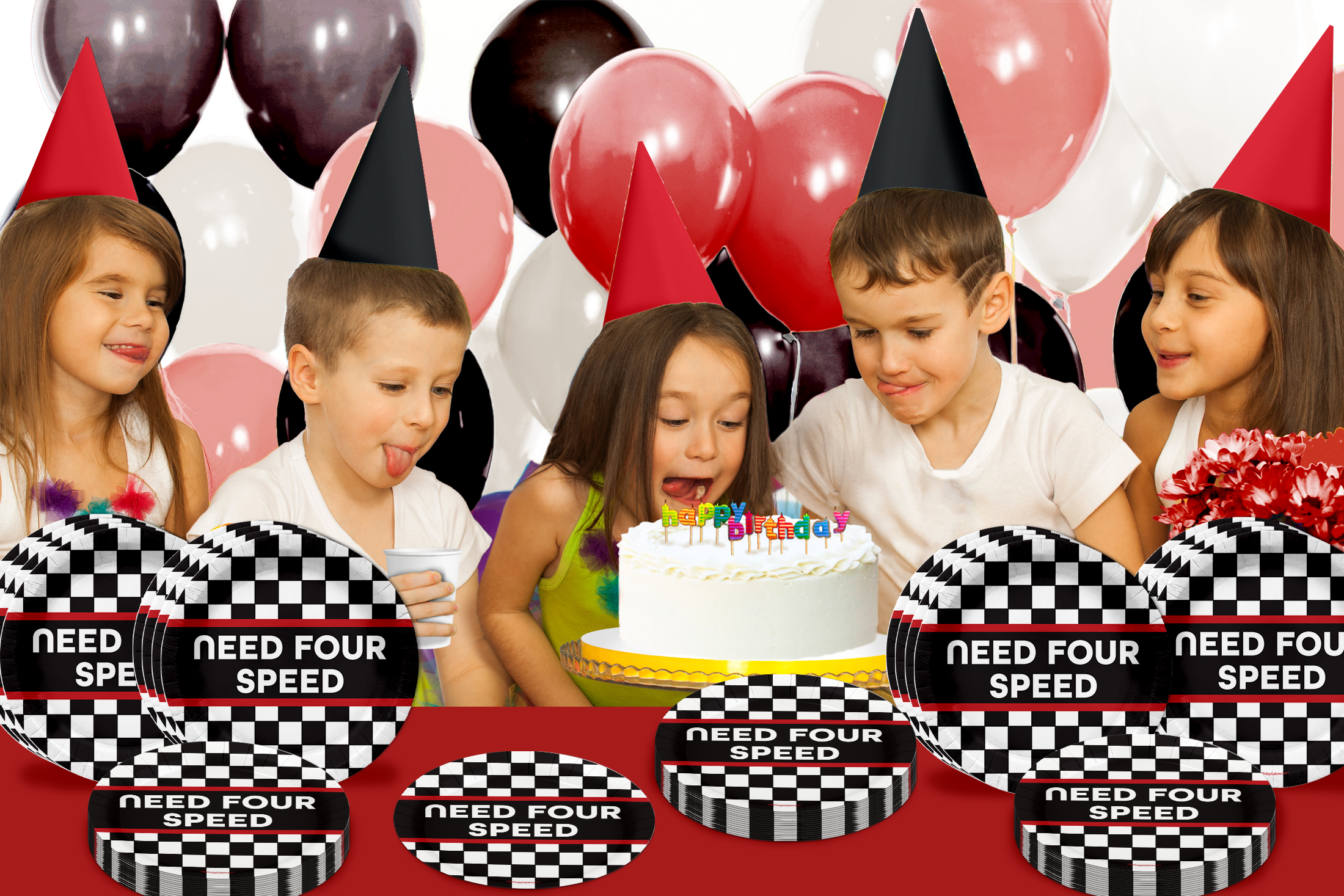 Need Four Speed Racing 4th Birthday Party Supplies Large 9" Paper Plates in Bulk 32 Piece