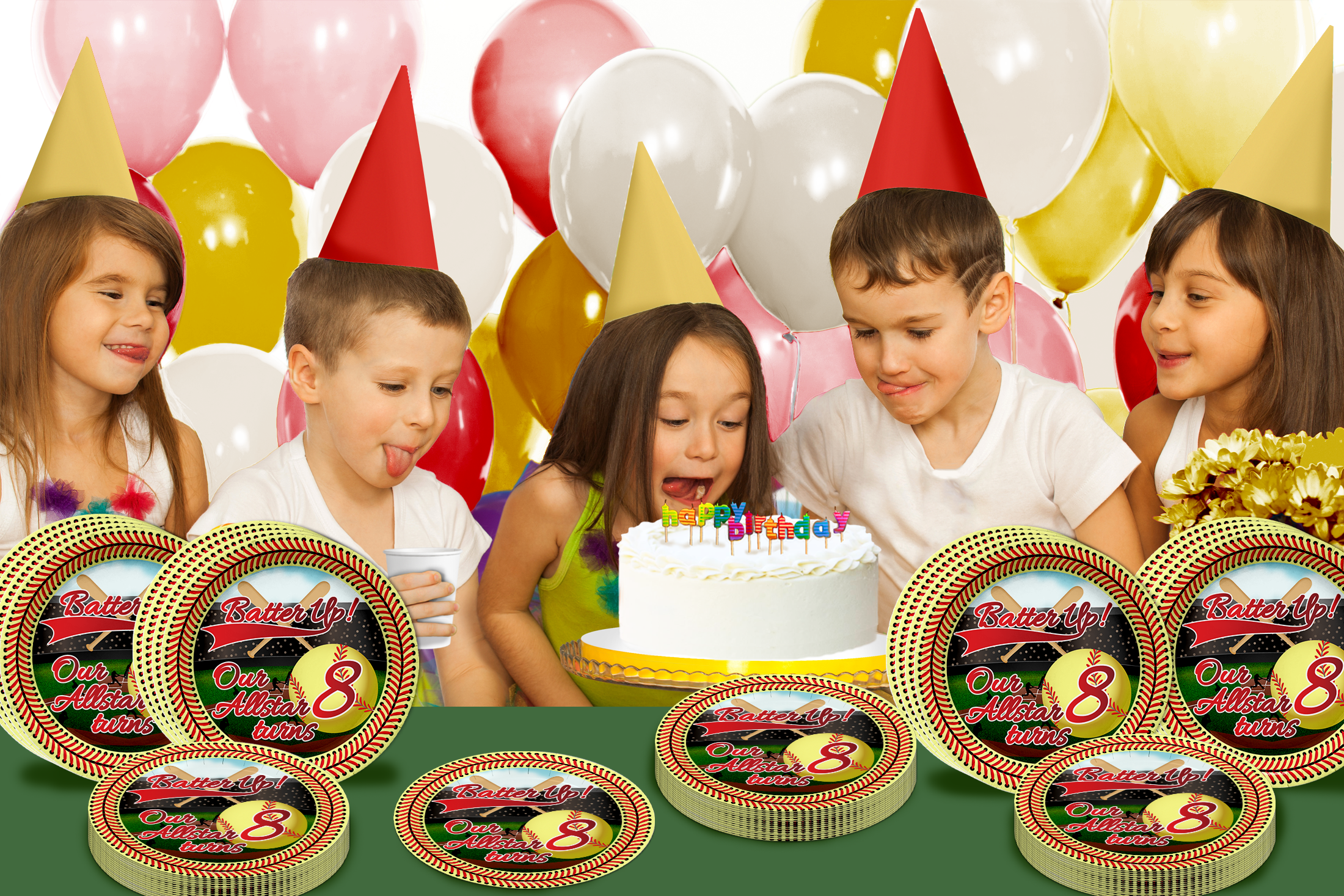 Softball 8th Birthday Party Supplies Large 9" Paper Plates in Bulk 32 Piece