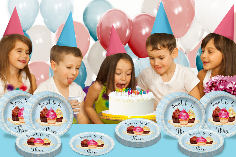 Sweet to Be Three 3rd Birthday Party Supplies Large 9" Paper Plates in Bulk 32 Piece
