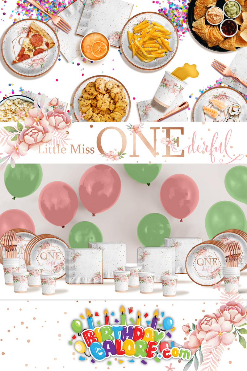 Little Miss Onederful Floral 1st Birthday Party Tableware Kit For 16 Guests