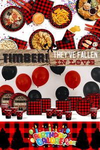 Timber They've Fallen In Love Buffalo Plaid Jack and Jill Party Tableware Kit For 16 Guests 64 Piece