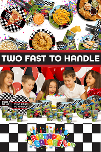 Two Fast Too Handle Race Car 2nd Birthday Party Tableware Kit For 16 Guests 64 Piece