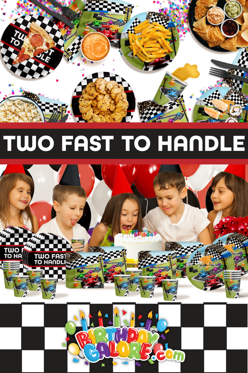 Two Fast Too Handle Race Car 2nd Birthday Party Tableware Kit For 16 Guests 64 Piece