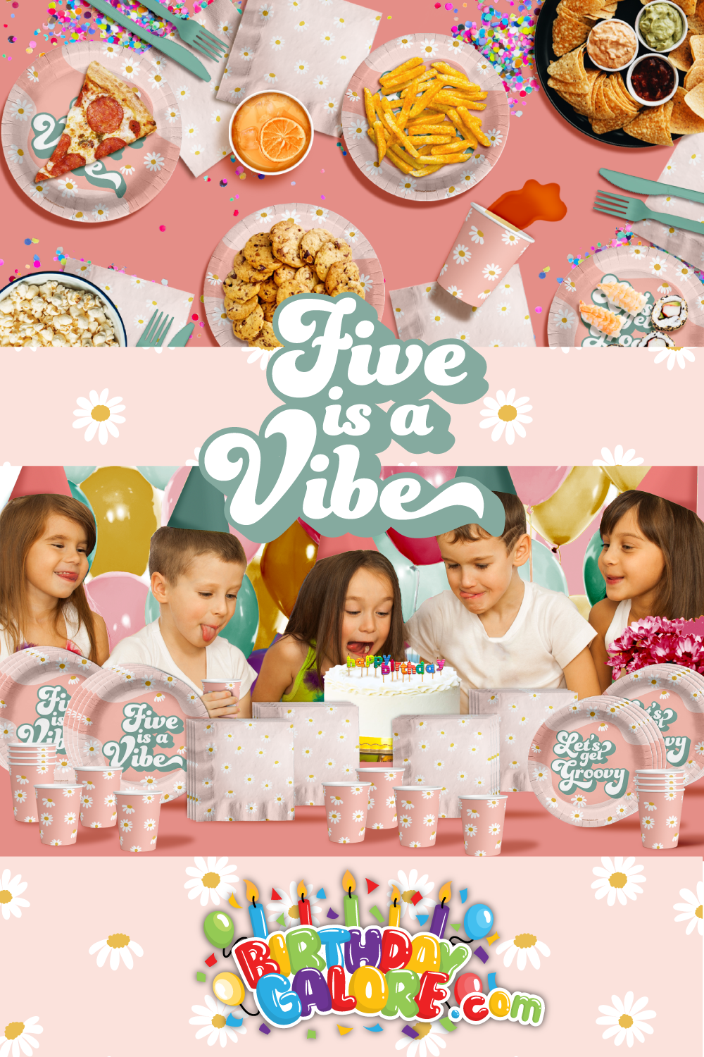 Let's Get Groovy Five is a Vibe Birthday Party Tableware Kit For 16 Guests 64 Piece