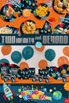 Two Infinity Astronaut 2nd Birthday Party Tableware Kit For 16 Guests 64 Piece