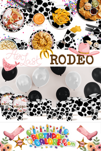 Her Last Rodeo Cow Print Party Tableware Kit For 16 Guests 64 Piece