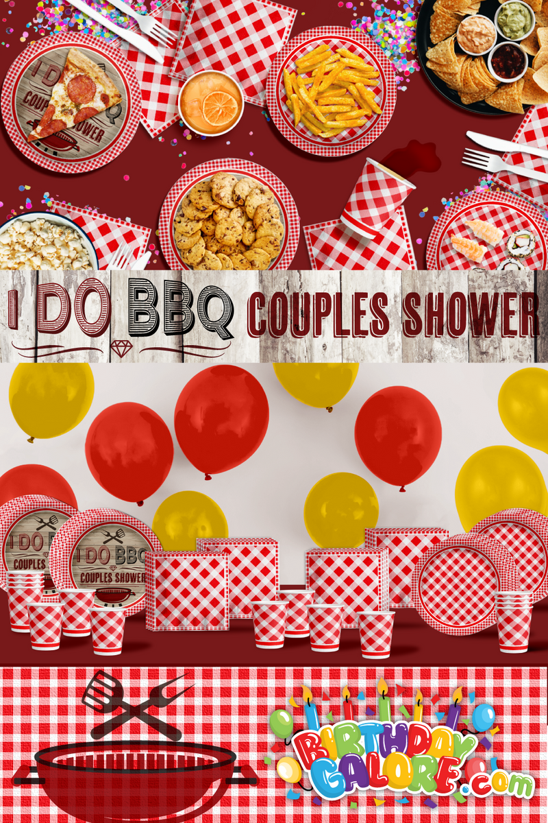 I Do BBQ Couples Shower Party Tableware Kit For 16 Guests 64 Piece