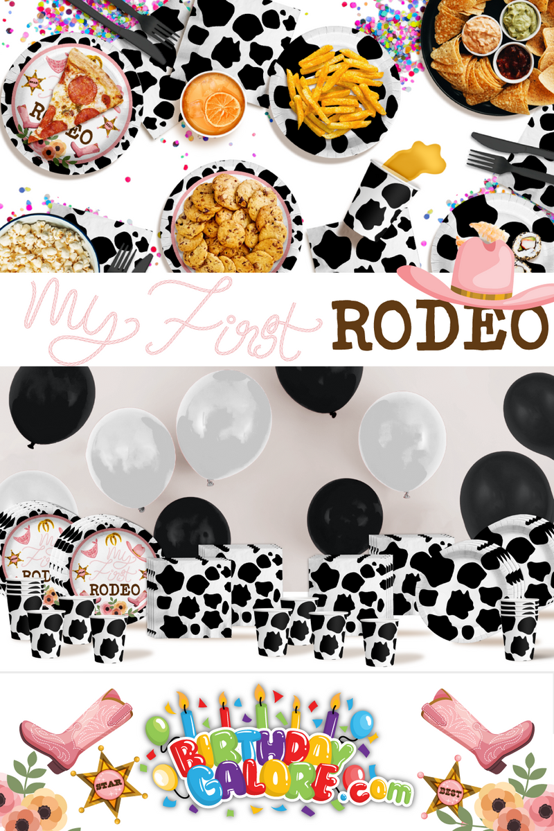 My First Rodeo Cow Print 1st Birthday Party Tableware Kit For 16 Guests 64 Piece