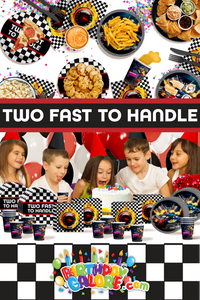 Two Fast Too Handle Race Day 2nd Birthday Party Tableware Kit For 16 Guests 64 Piece